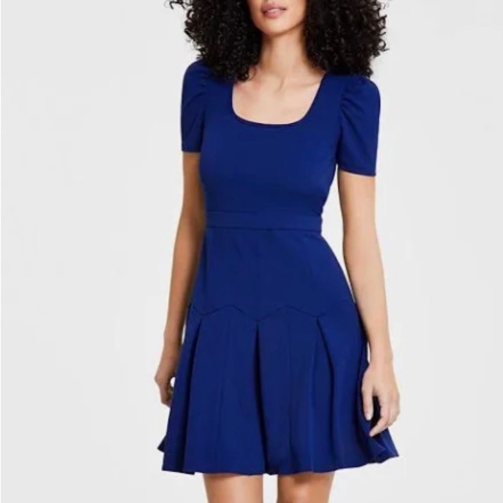 Karl Lagerfeld Paris NewWomen's Scuba Crepe A-Line Puff-Sleeve Pleat-Skirt Dress